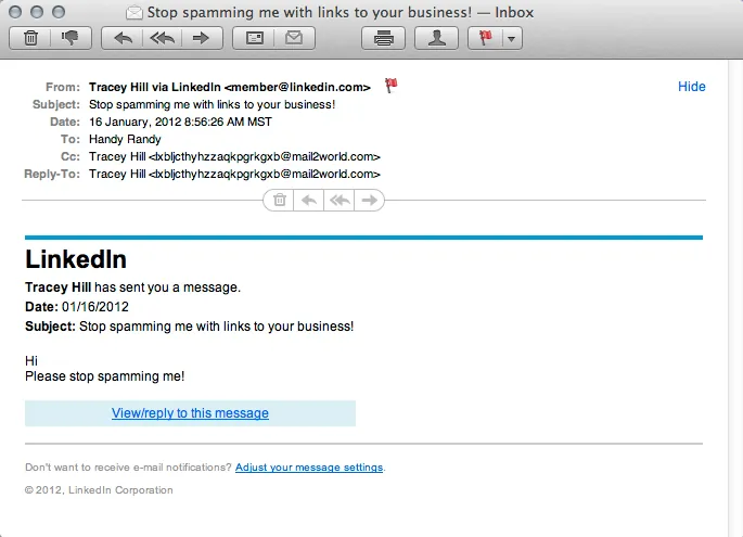 Spam disguised as a LinkedIn Email message